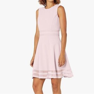 Calvin Klein Blush Light Pink Sleeveless Skater Circle Illusion Dress Sheer Trim